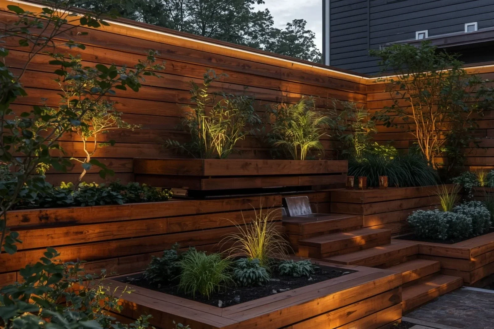 Premium timber retaining wall and landscaped Christchurch outdoor living area